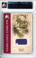 2005-06 ITG ULTIMATE MEMORABILIA PATRICK ROY GIOCO-USATO MAGLIA EMBLEMA #ED/9 MALATO
