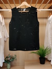 & ALTRE STORIE CANOTTA T-SHIRT TOP EUR 34 UK 8 NERO FANTASIA MESH CASUAL DONNA