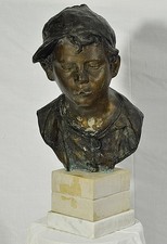 Busto in bronzo Scugnizzo firma Giovanni De Martino Base marmo scultura vintage