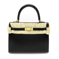 HERMES Kelly 25 punto esterno scatola sciarpa borsa a mano nera USATA