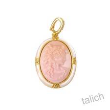 Ciondolo cammeo profilo donna conchiglia rosa argento sterling placcato oro 18 carati