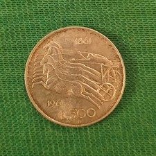 Moneta Argento 500 Lire Bighe 1861-1961