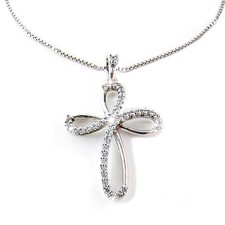 Collana con Croce Pendente in Argento 925 rodiata oro bianco girocollo da donna