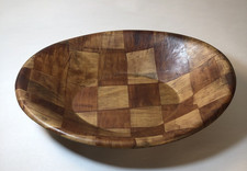 Ciotola intrecciata cesto legno parquet vintage anni 70 9" x 12"