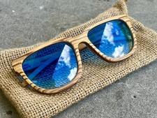 LABE OCCHIALI DA SOLE MADE IN ITALY IN LEGNO CON LENTI AZZURRE UVA UVB HANDMADE