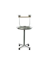 Trespolo Pappagalli Nero con Ciotole, Vassoio di 60 cm e Ruote - Alto 129 cm