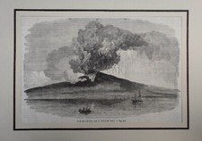 Etna 1863 Il vulcano fumante visto dal Golfo di Catania - Stampa 100% originale
