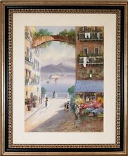 Maria Gianni (Italiano,1873-1956) Napoli Street Dipinto originale a guazzo firmato 