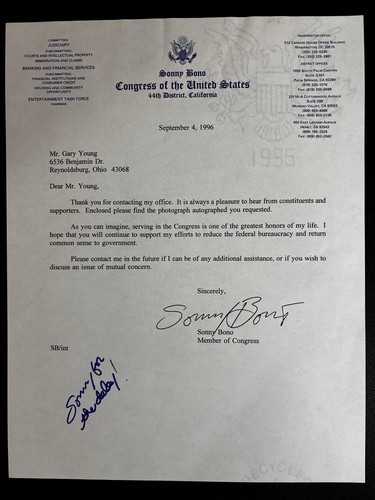 Sonny bono lettera - sonny,