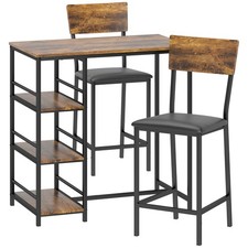 Set Tavolo Bar Con Sgabelli Ripiani Piccolo Spazio Industriale Rustico Marrone Nero