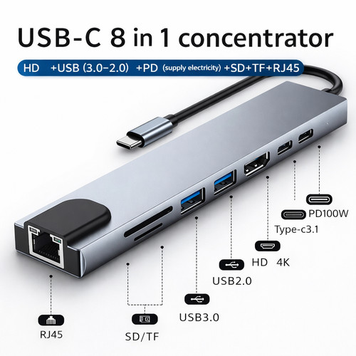 Adattatore hub usb 1 4k - usb-c, 8-in-1