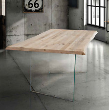 TAVOLO DA PRANZO FISSO PIANO MASSELLO ROVERE NATURALE BASI IN VETRO 3 MISURE