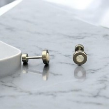 Orecchini in Acciaio Anallergico Tondo con Madreperla Chiusura a vite