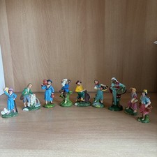 Nove Statuine D’epoca Per Presepe Bachelite Cartapesta 10 Cm