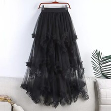 Gonna Lunga Tulle Nero Volant