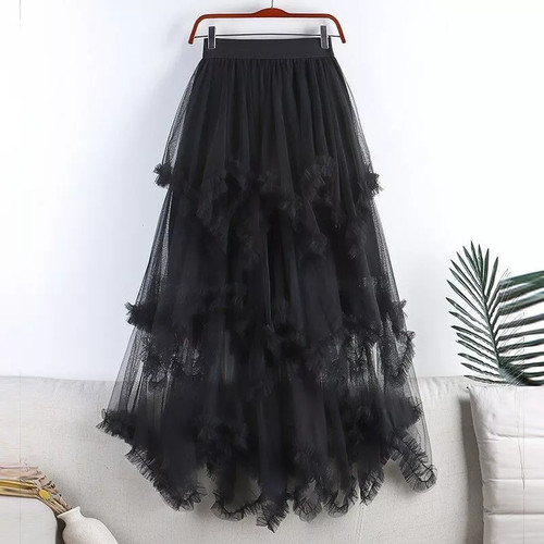Gonna lunga tulle nero volant - gonna,