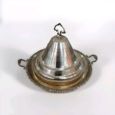 Grande & Antico Piatto Da Tajine IN Metallo Argentato - Very Placcato Argento