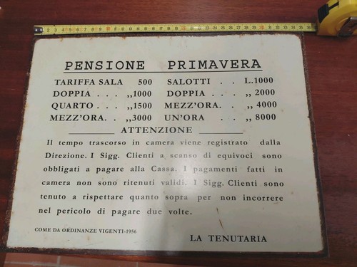 Targa tariffario pensione - targa,