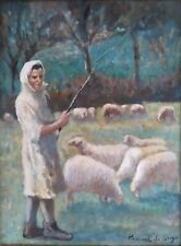 DE SOUZA Dipinto Impressionista ad Olio firmato Paesaggio con Gregge di Pecore