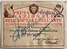 ROMA GIARDINO ZOOLOGICO TESSERA Ia MOSTRA NAZ. DELL’ANIMALE NELL’ARTE A.VIII 
