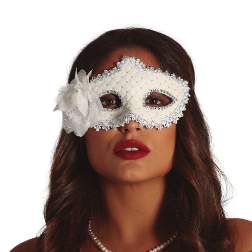 Maschera bianca con rosa - con,