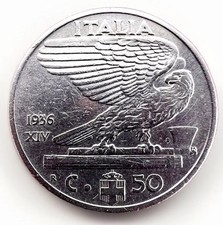 Rara ITALIA 50 Centesimi Impero 1936 XIV Vittorio Emanuele III - KM#76 RN007EZ