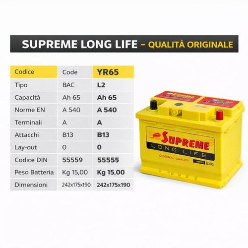 Batteria auto suprime efb - batteria, 65ah