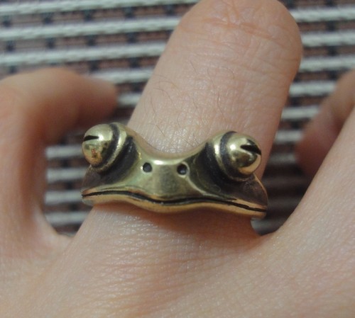 Anello vintage ottone rana - anello,