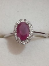 Anello In Oro bianco 18 Kt 750 Con Rubino E Brillantini 