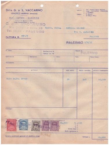 Fattura commerciale 1957 ditta - fattura,