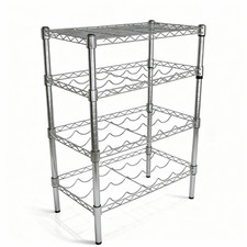 SCAFFALE PORTABOTTIGLIE METALLO CROMATO 4 RIPIANI 3 WINE RACK 60x35x90cm