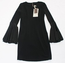 Abito donna Manila Grace Little nero nuovo $428 IT 44 US M viscosa L/S polsino svasato