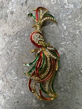 Spilla Pavone smaltata vintage anni 70 strass bijoux