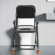 Sedia da Trasporto 4 in 1 con Ruote per WC, Sedia da Doccia Pieghevole con Ruote
