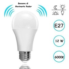 Lampadina Led A60 E27 12W 220V con Sensore di Movimento PIR Basso Consumo