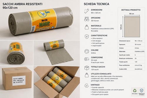 Sacchi immondizia 90x120 ambra - 90x120,