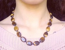 COLLANA OCCHIO DI TIGRE NATURALE CHIUSURA ARGENTO PIETRE OVALI ANNODATA A MANO