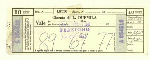 Cedola gioco del lotto - cedola,