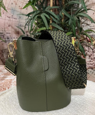 Borsa secchiello ragazza donna vera pelle verde oliva c/2 tracolle SPECIAL PRICE