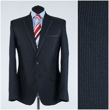 Blazer uomo a righe 42R taglia UK MAGNAT grigio scuro lana cappotto sportivo giacca