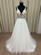HBH moda sposa I abito da sposa linea A con pizzo tulle con maniche pezzo unico taglia 36