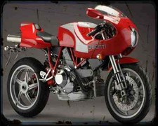 Insegna metallo Ducati Mhe 900E A4 moto d'epoca invecchiata