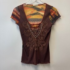 T-shirt vintage Sonia Fortuna Firenze manica corta Y2K trasparente ricamata taglia X-Large XL