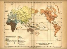 1889 Antica Mappa ETNOGRAFICA DEL MONDO = Etnie Popolazioni = Old MAP