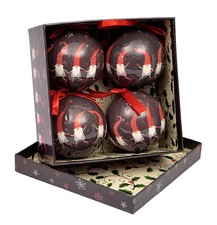 Ciao Set 4 sfere decoupage ornamentali Black Christmas (Ø7,5cm) con nastro in