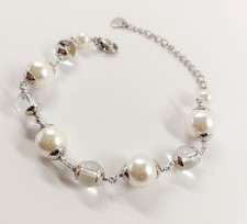 Bracciale in acciaio alluminio con quarzo ialino da 8 mm e perle sintetiche 