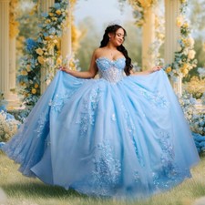 Strapless Princess Quinceanera Dresses Applique Backless Bow Birthday Ball Gowns
