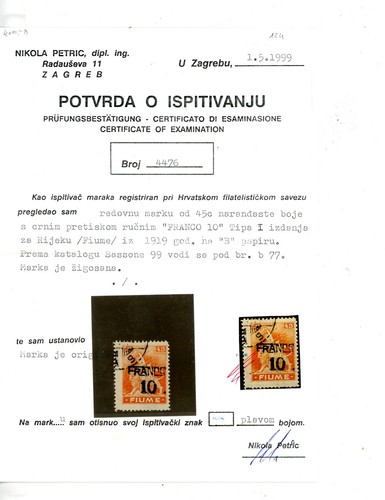 Fiume 1919 10fr carta - fiume,