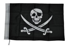 BANDIERA PIRATI CARAIBI BUCANIERI PIRATE FLAG TESCHIO SPADE INCROCIATE cm 50x70