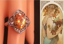 ANELLO LIBERTY/ART DECO' CM.2,TOPAZIO-SFACCETTATO,BRILLANTI,LEGA ARGENTO-PLATINO